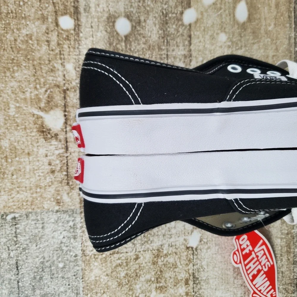 Vans Authentic Kids Shoes Sz 2 Skate Athletic Black White Canvas Lace Up Sneaker